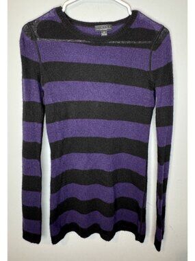 Line Cashmere Sweater XS Purple Black Striped Goth Emo